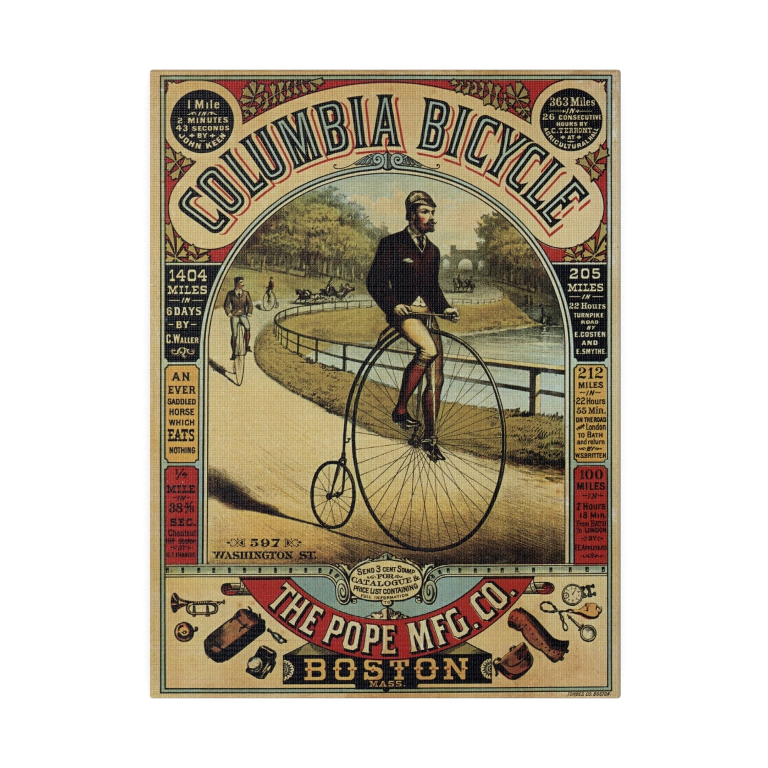 Wall Art Print, Vintage Columbia Bike Ad, Matte Canvas, Stretched, 0 75&quot;, Home Decor Poster, Retro Bicycle Illustration, Cycling Art - Old School Male 