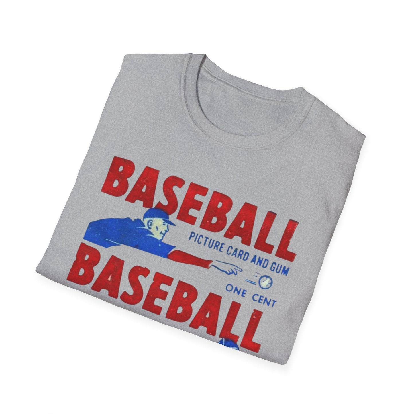 Vintage 1950 Baseball Card Wrapper Unisex T-Shirt in vibrant yellow, featuring classic retro graphics that embody 1950s nostalgia. Ideal for baseball fans, this shirt combines comfort and style.