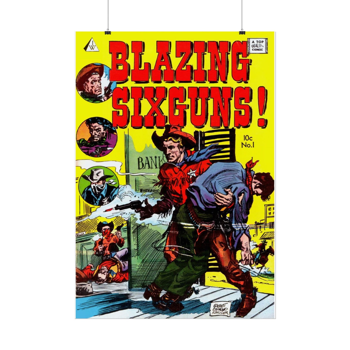 Retro Blazing Sixguns Comic Book Cover Poster - Old School Male 