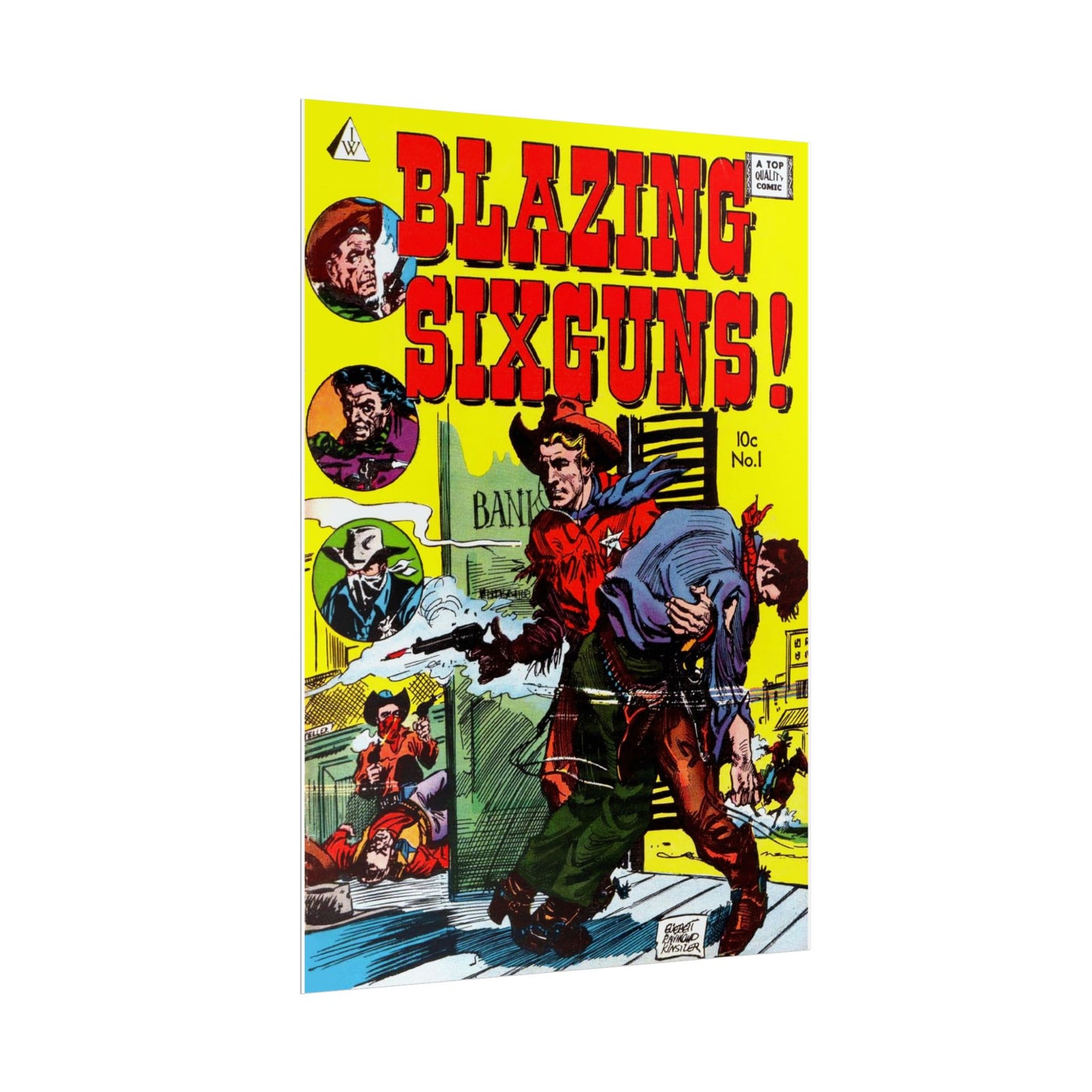 Retro Blazing Sixguns Comic Book Cover Poster - Old School Male 