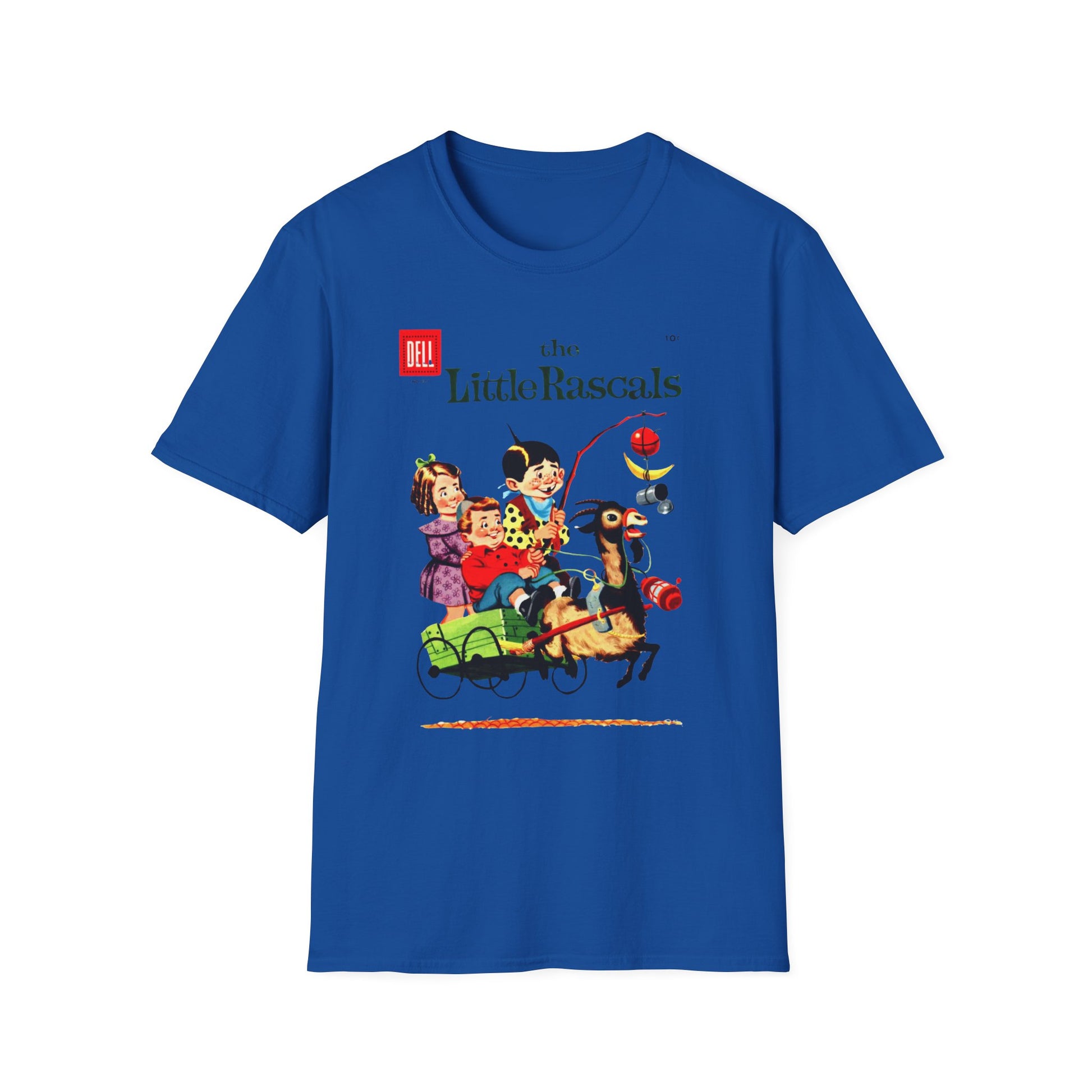 Vintage Little Rascals T-Shirt in rich blue showcasing a retro comic cover design that's sure to evoke smiles. An eye-catching vintage comic t-shirt that sparks nostalgia!