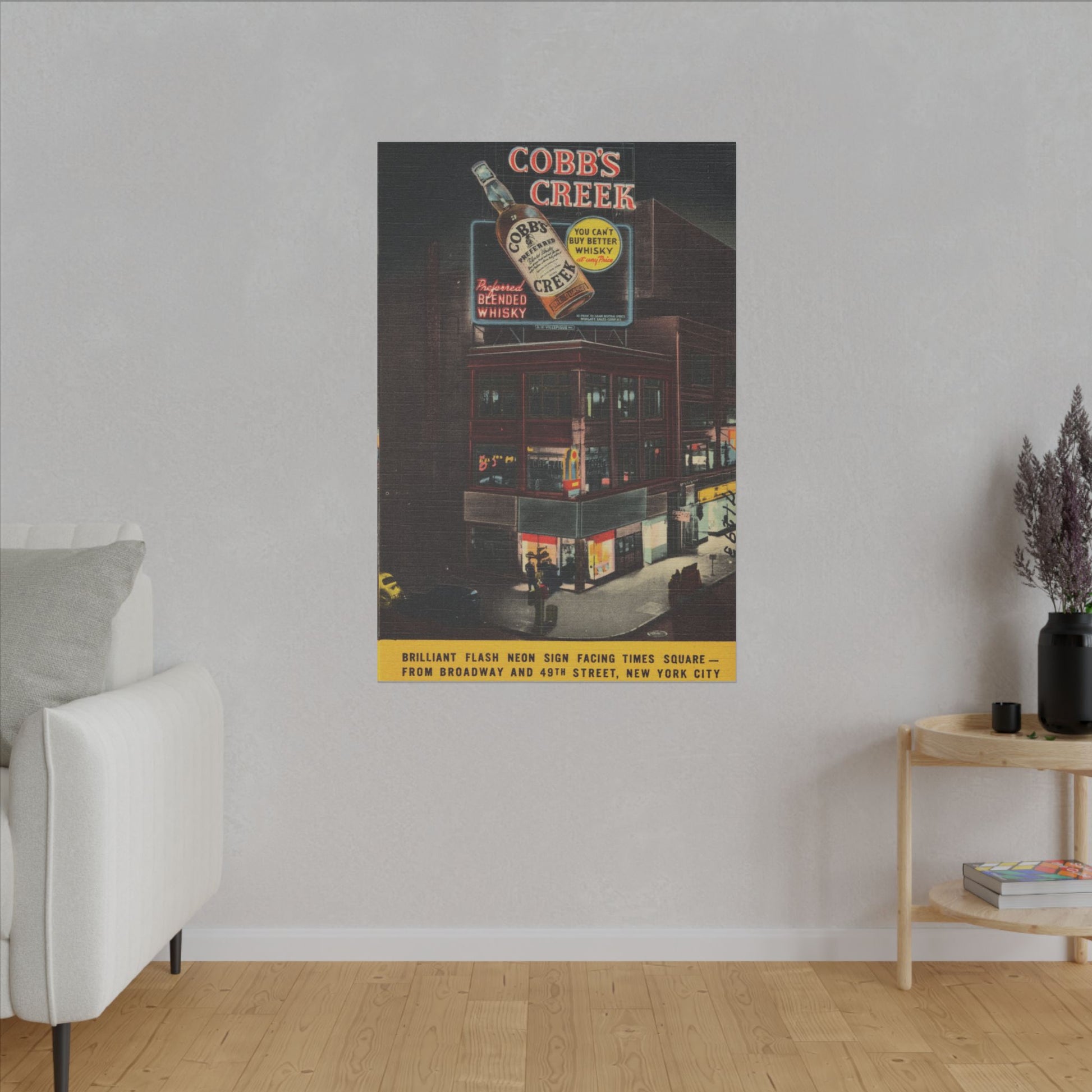 Retro Cobb's Creek Blended Whiskey Times Square ad on Canvas - Old School Male 