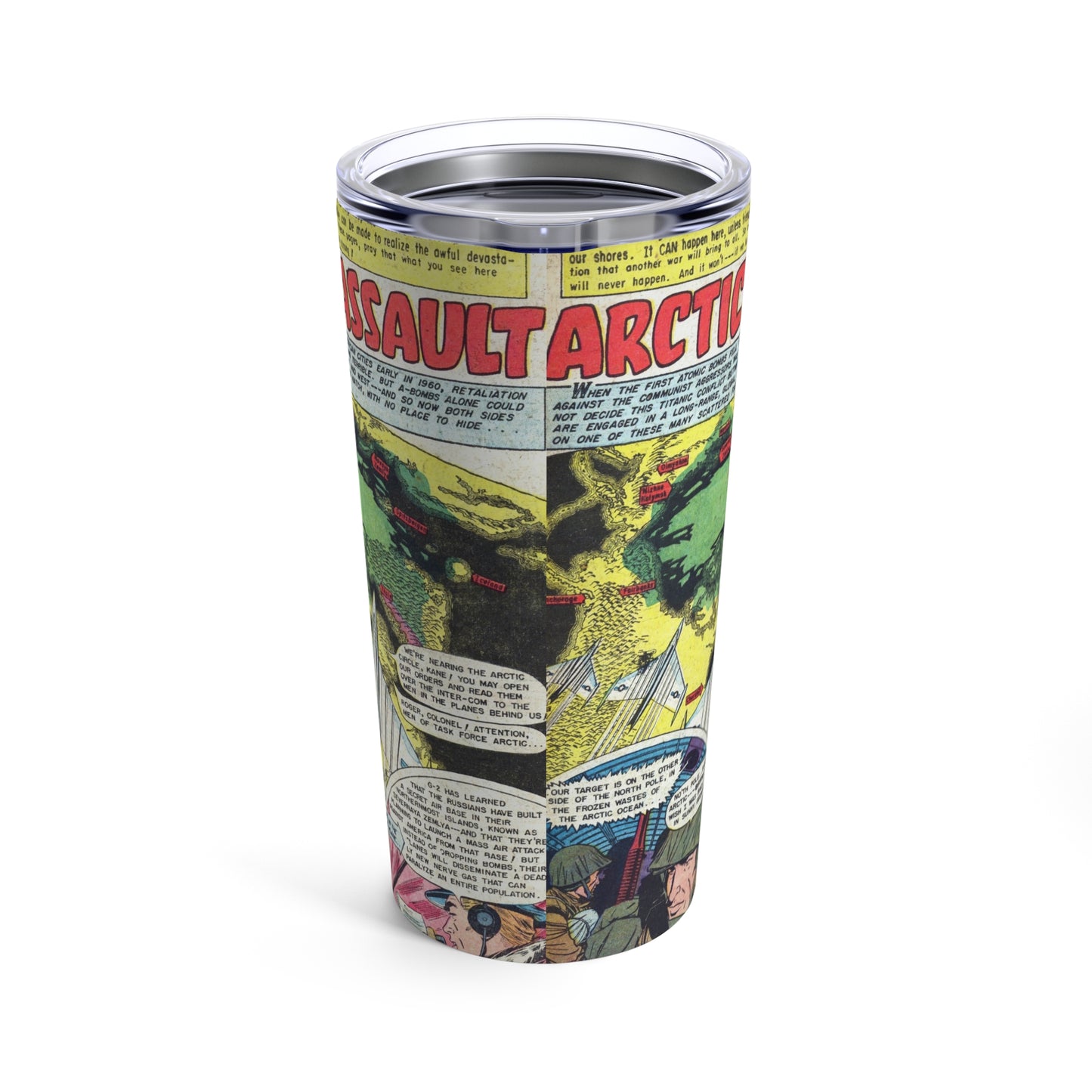 Vintage Atomic Warfare Comic Tumbler 20oz - Old School Male 