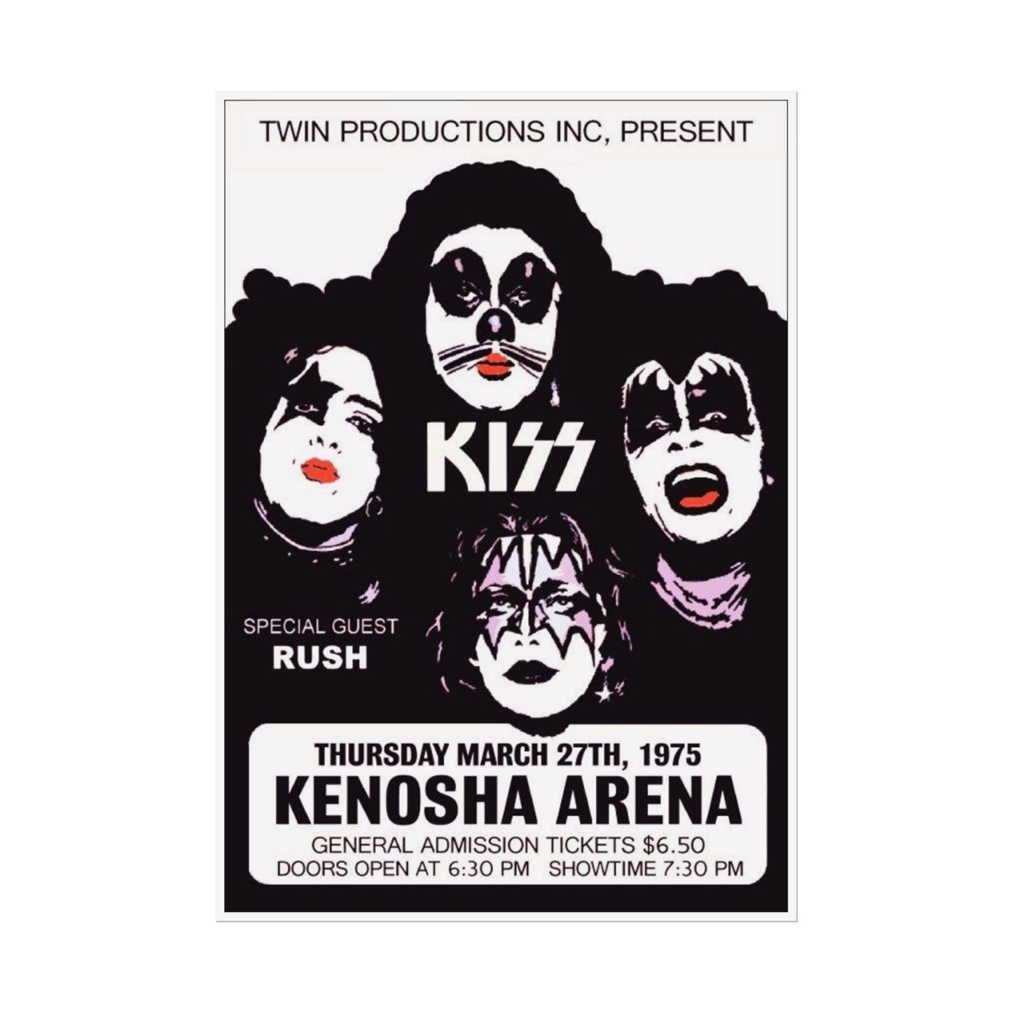 Retro Kiss Concert with Opener Rush at the Kenosha Arena Poster Print - Old School Male 