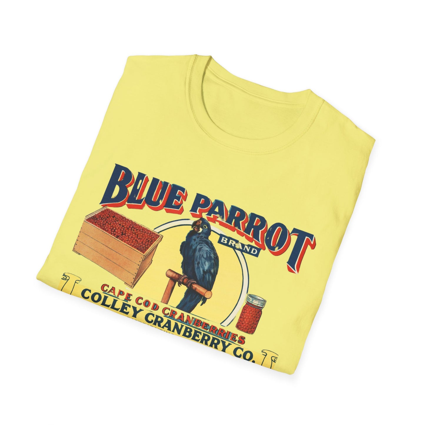 Retro Blue Parrot Cranberry Co Unisex T-Shirt - Soft 100% Cotton, Classic Fit, Fun Vibrant Design