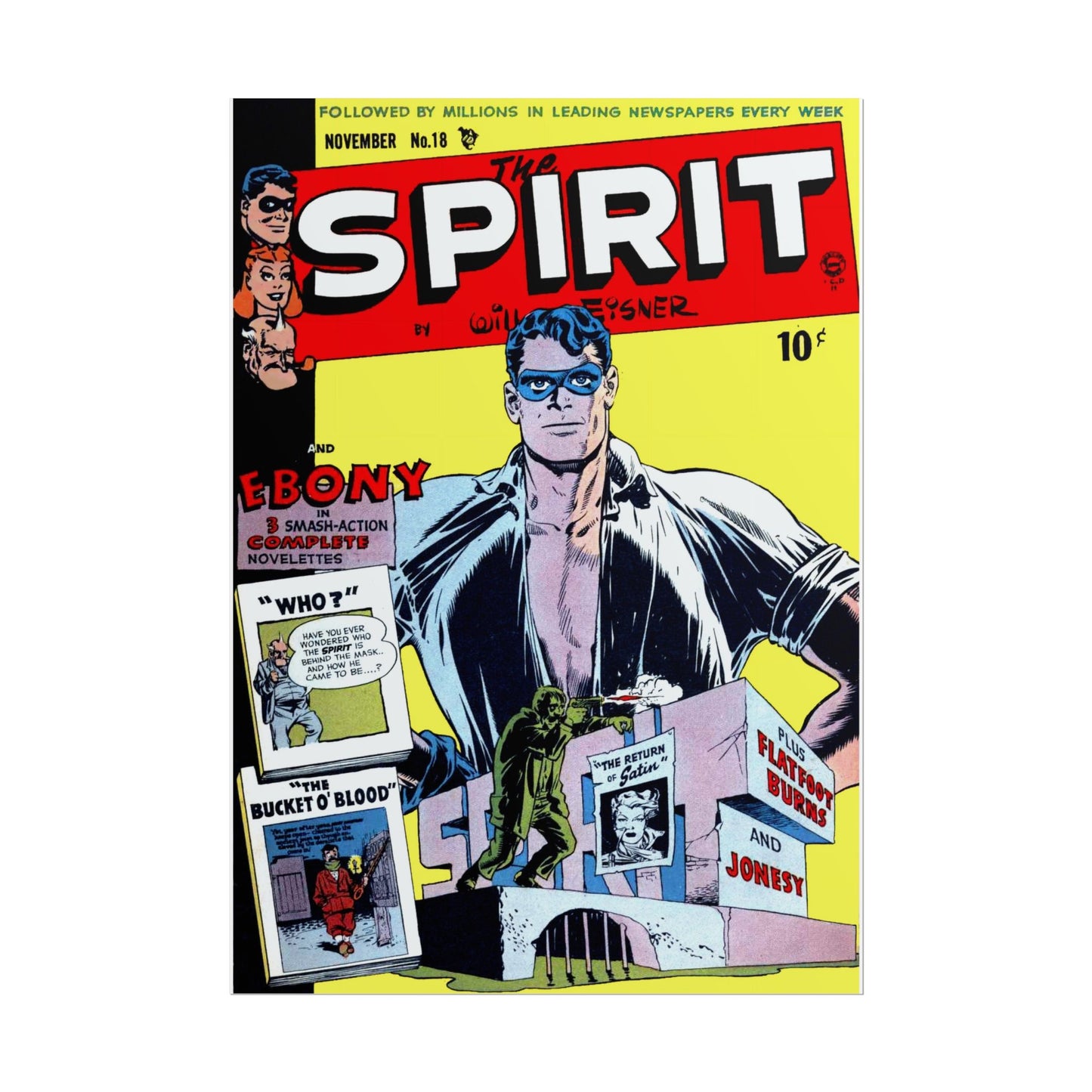 Retro November Number 18 The Spirit Comic Cover Poster - Old School Male 