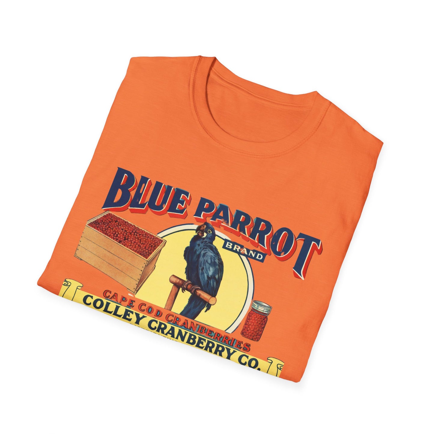 Retro Blue Parrot Cranberry Co Unisex T-Shirt - Soft 100% Cotton, Classic Fit, Fun Vibrant Design