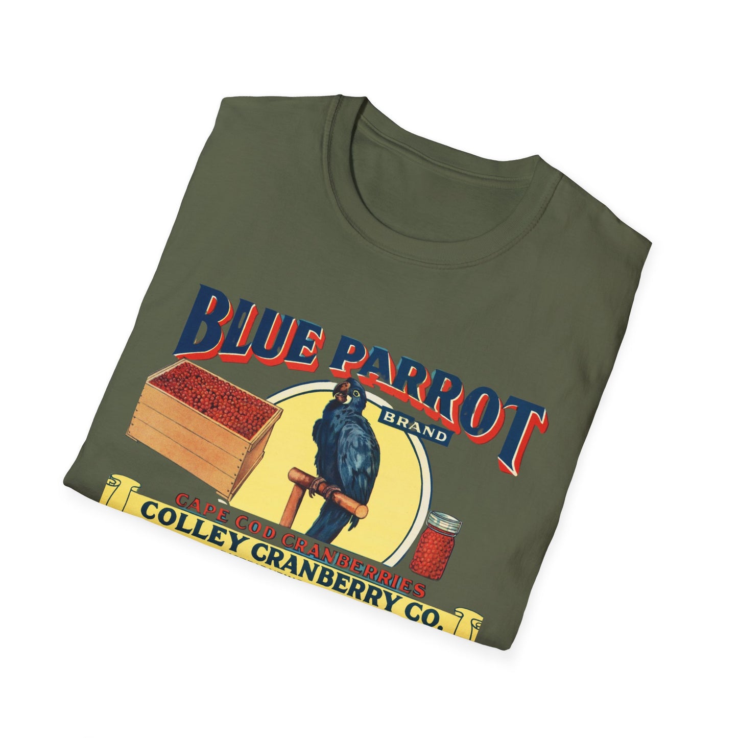 Retro Blue Parrot Cranberry Co Unisex T-Shirt - Soft 100% Cotton, Classic Fit, Fun Vibrant Design