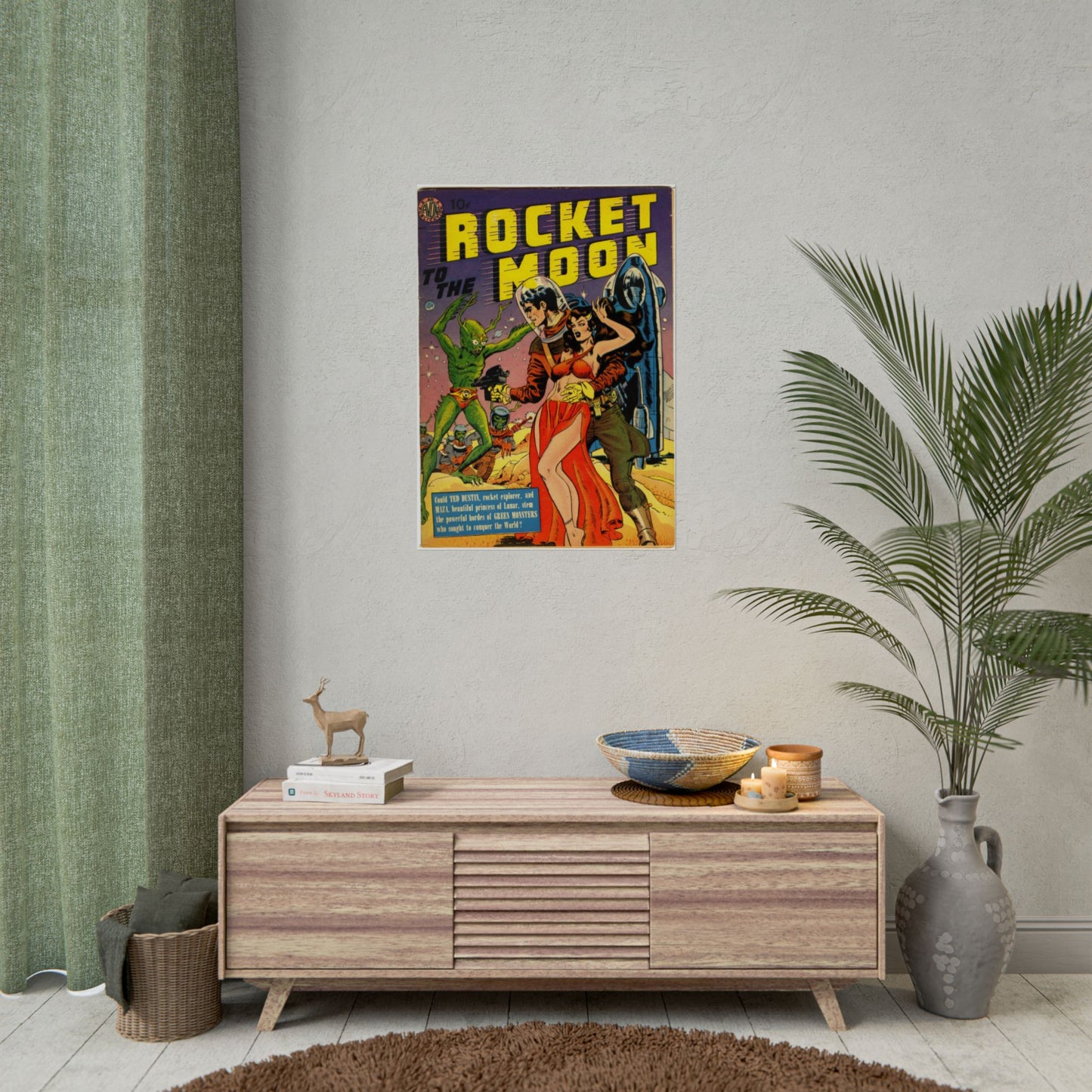 Retro Rocket Moon Comic Book Cover Poster