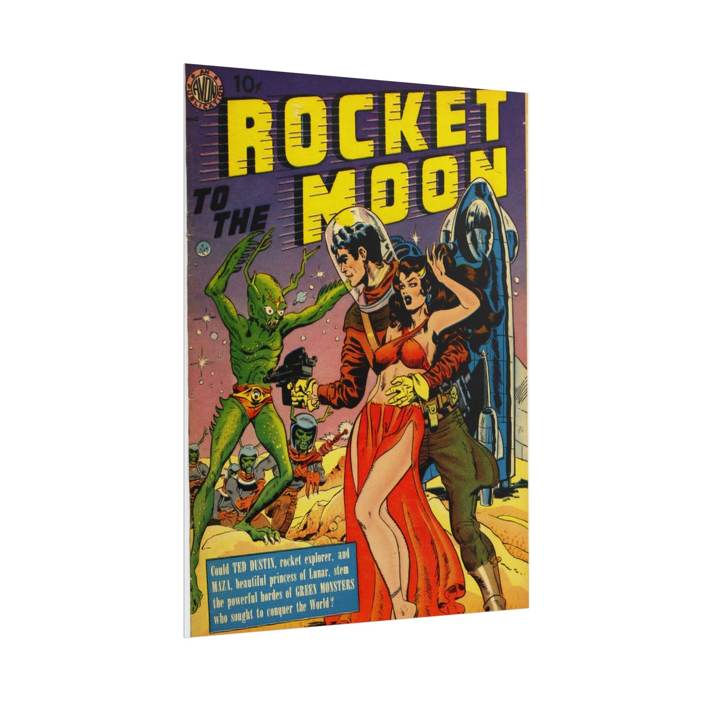 Retro Rocket Moon Comic Book Cover Poster