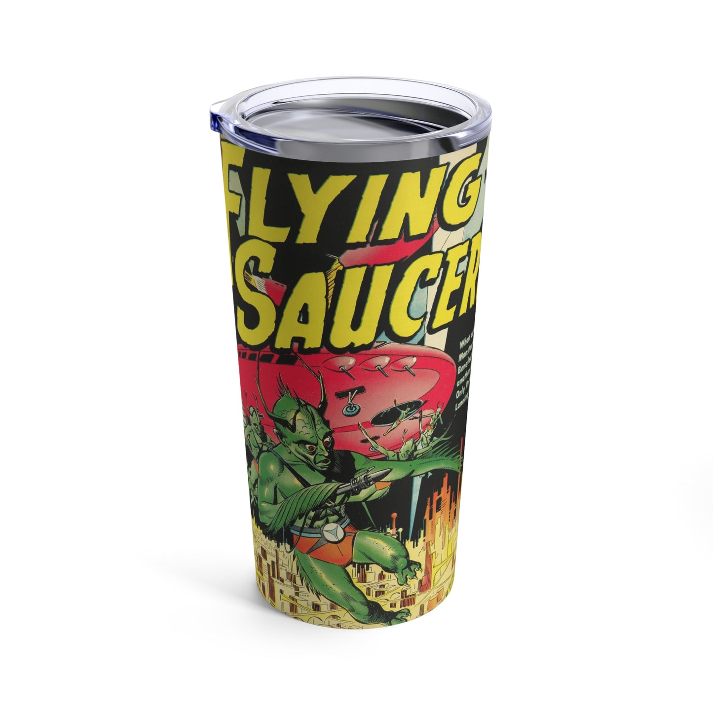 Vintage 1950s Sci-Fi Flying Saucer Comic Tumbler - 20oz Retro Drinkware - Old School Male 