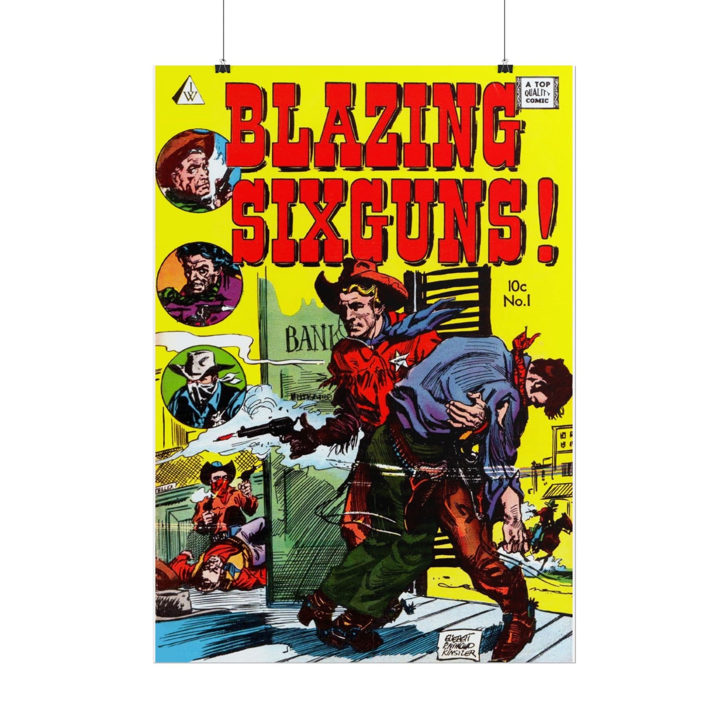 Retro Blazing Sixguns Comic Book Cover Poster