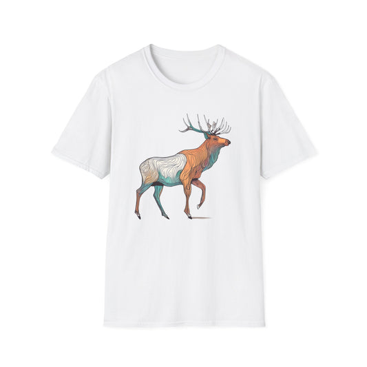 Elk Sketch Unisex Softstyle T-Shirt - Old School Male 