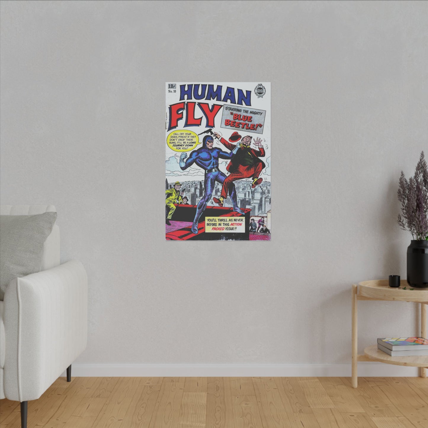 Vintage Human Fly Comic Art Canvas Print – Stretched Matte (Various Sizes)