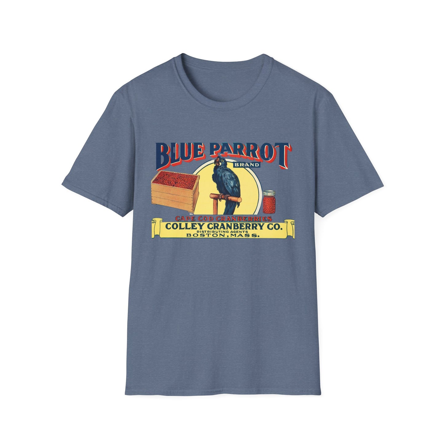 Retro Blue Parrot Cranberry Co Unisex T-Shirt - Soft 100% Cotton, Classic Fit, Fun Vibrant Design