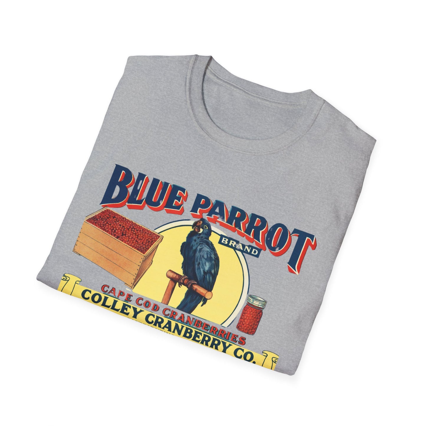 Retro Blue Parrot Cranberry Co Unisex T-Shirt - Soft 100% Cotton, Classic Fit, Fun Vibrant Design