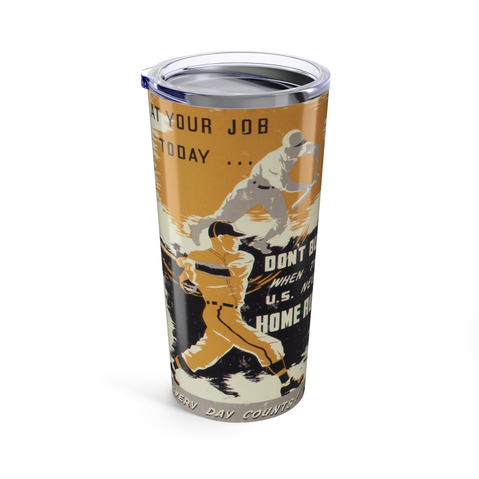 World War II Themed 20oz Insulated Tumbler with Baseball Design - Old School Male 