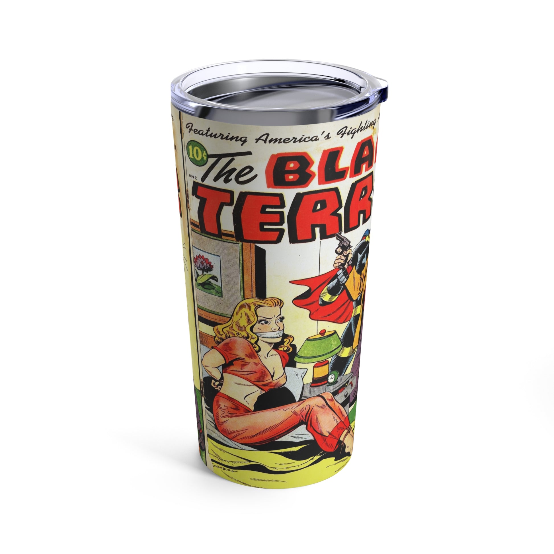 Vintage Black Terror Comic Art Insulated Tumbler 20oz - Old School Male 