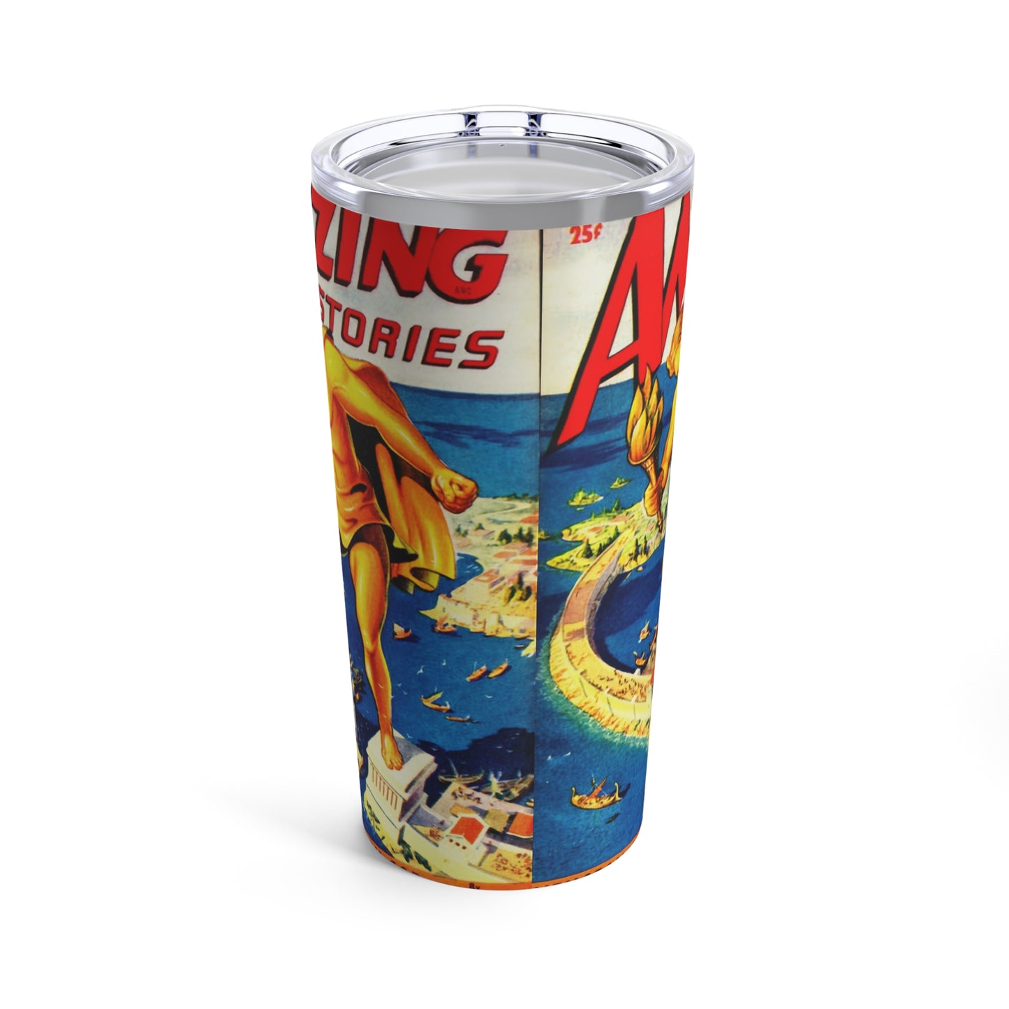 Vintage Sci-Fi Inspired 20oz Tumbler with Retro Artwork from Amazing Stories Magazine - Old School Male 