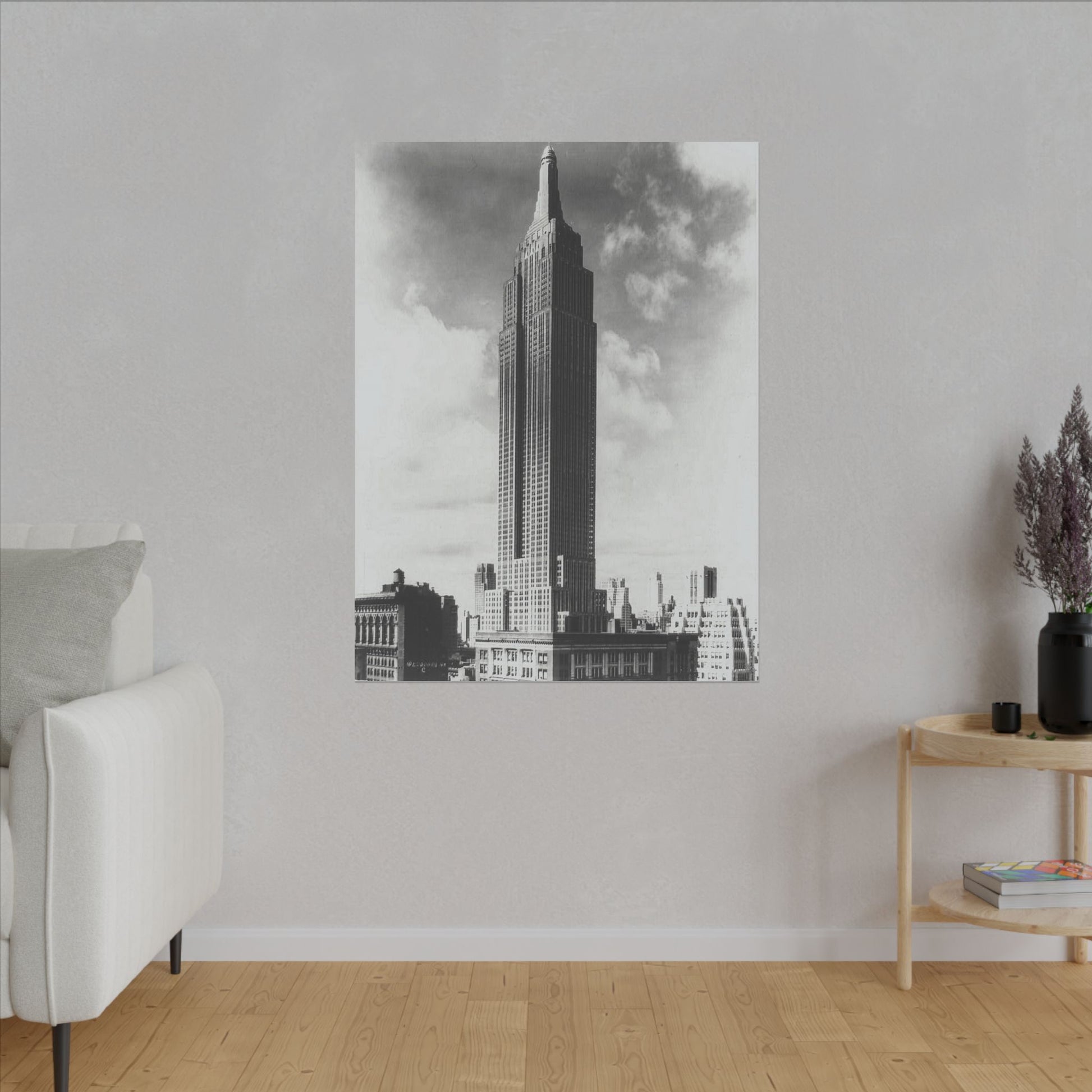 Classic Monochrome Canvas Print of the Iconic Empire State Building - Stretched Matte Art (Multiple Sizes Available) - Old School Male 