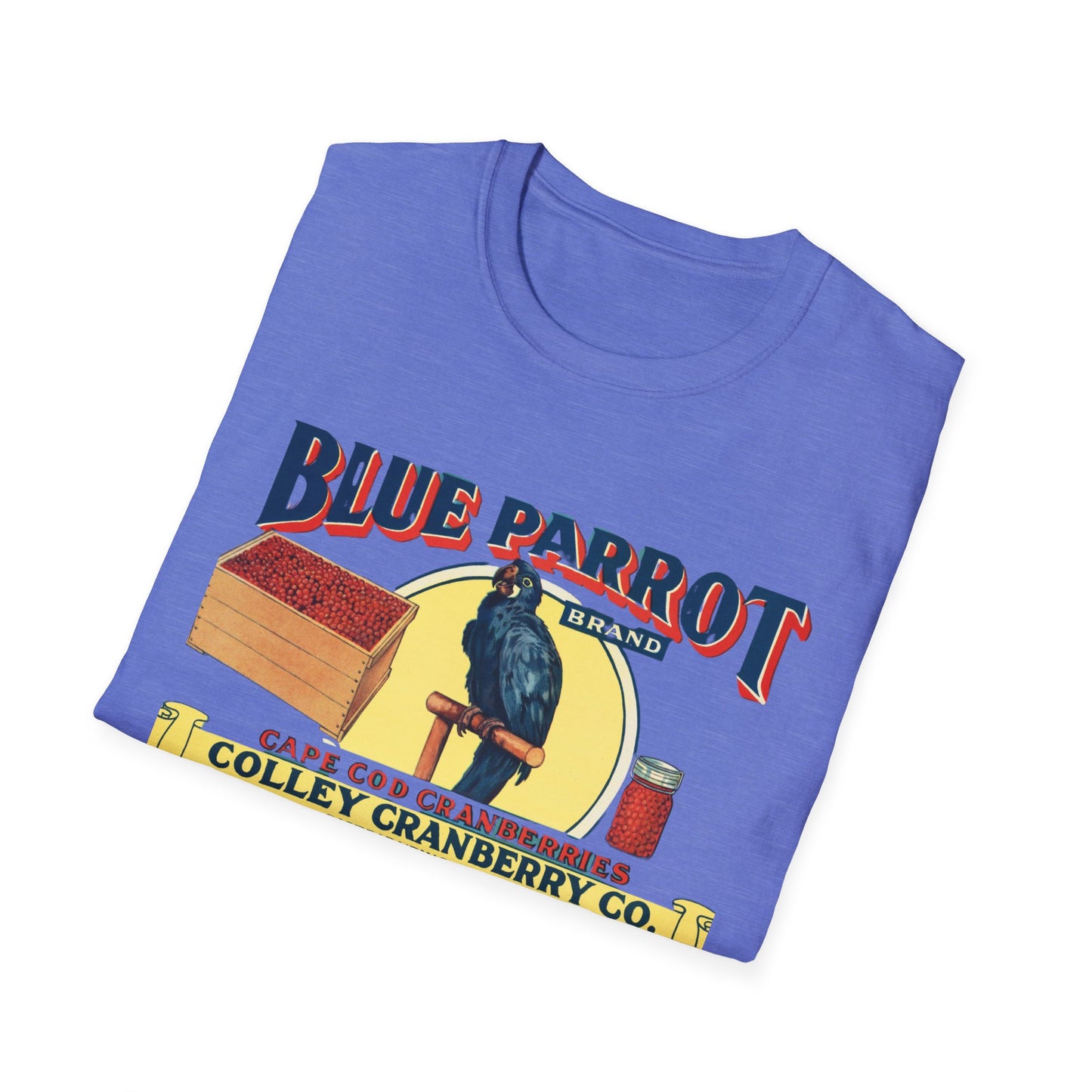 Retro Blue Parrot Cranberry Co Unisex T-Shirt - Soft 100% Cotton, Classic Fit, Fun Vibrant Design