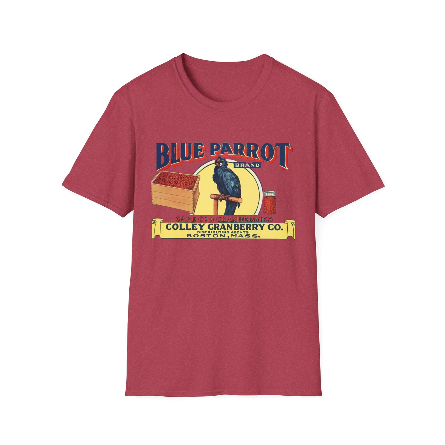 Retro Blue Parrot Cranberry Co Unisex T-Shirt - Soft 100% Cotton, Classic Fit, Fun Vibrant Design