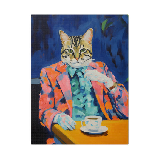 Cat at Tea Time Matte Canvas, Stretched, 0.75" - Old School Male 