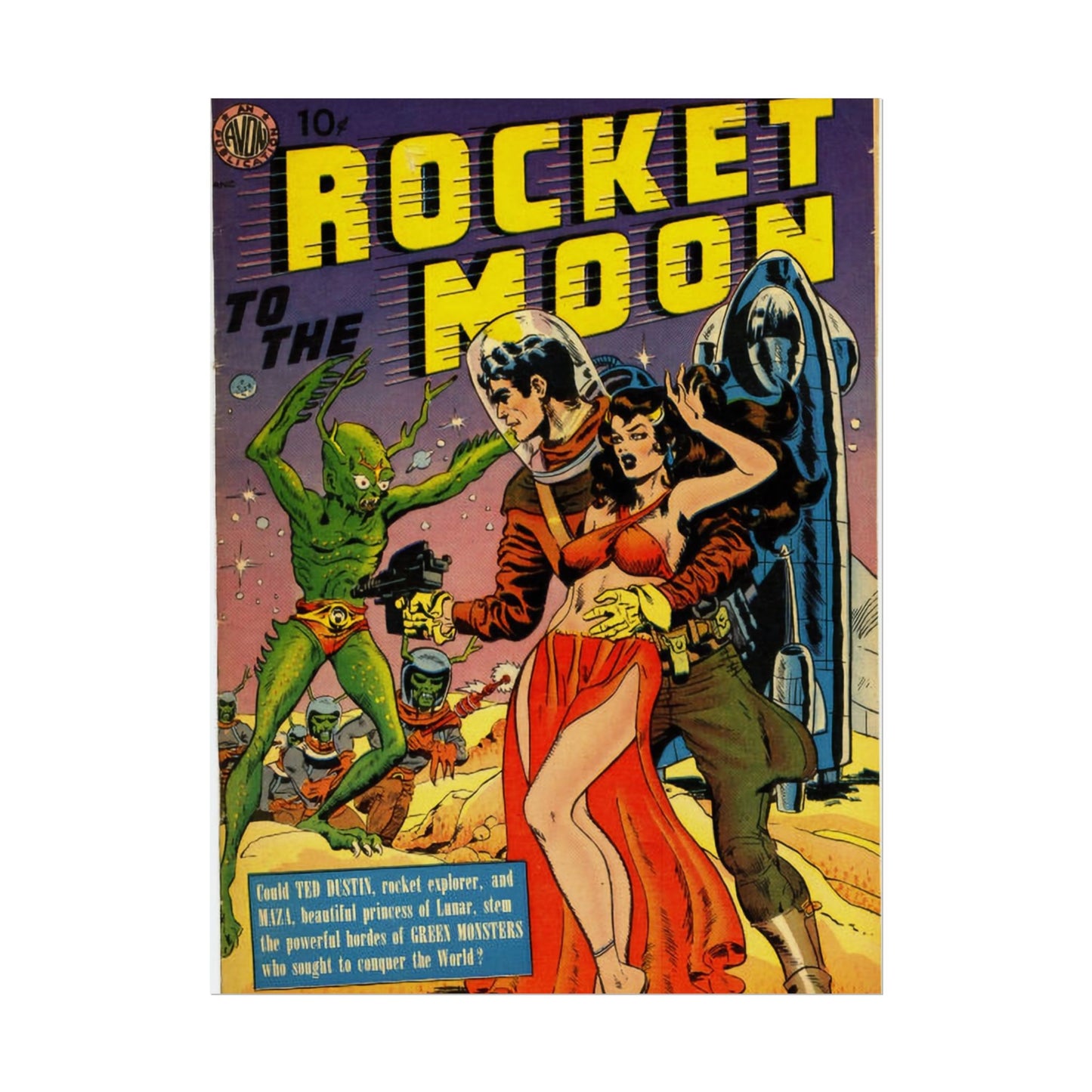 Retro Rocket Moon Comic Book Cover Poster - Old School Male 