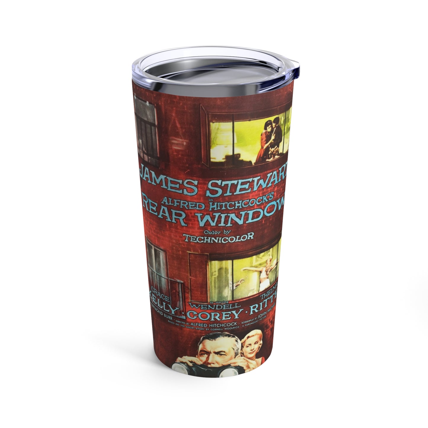 Hitchcock-Inspired 20oz Insulated Tumbler with Rear Window Film Design - Old School Male 