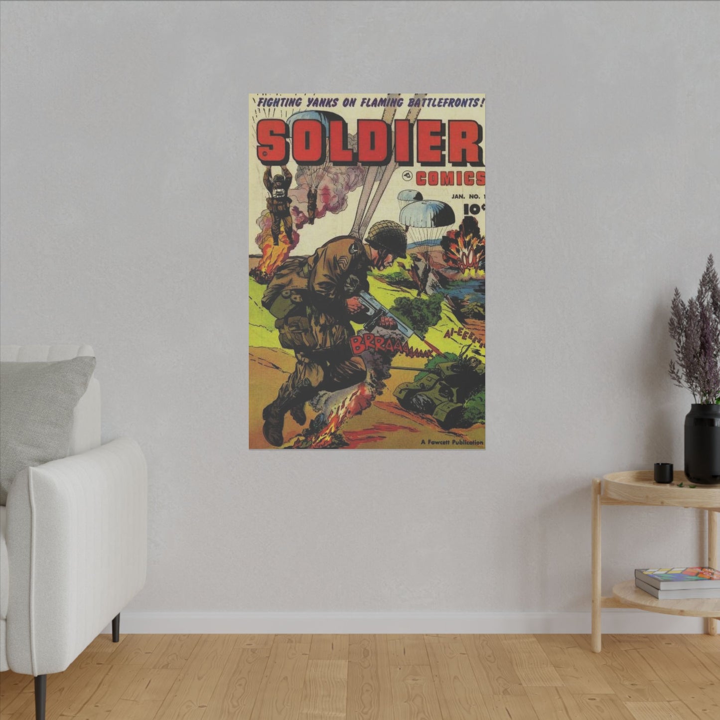 Vintage Soldier Comic Art Matte Canvas Print, Stretched, 0.75" (Various Sizes) - Old School Male 