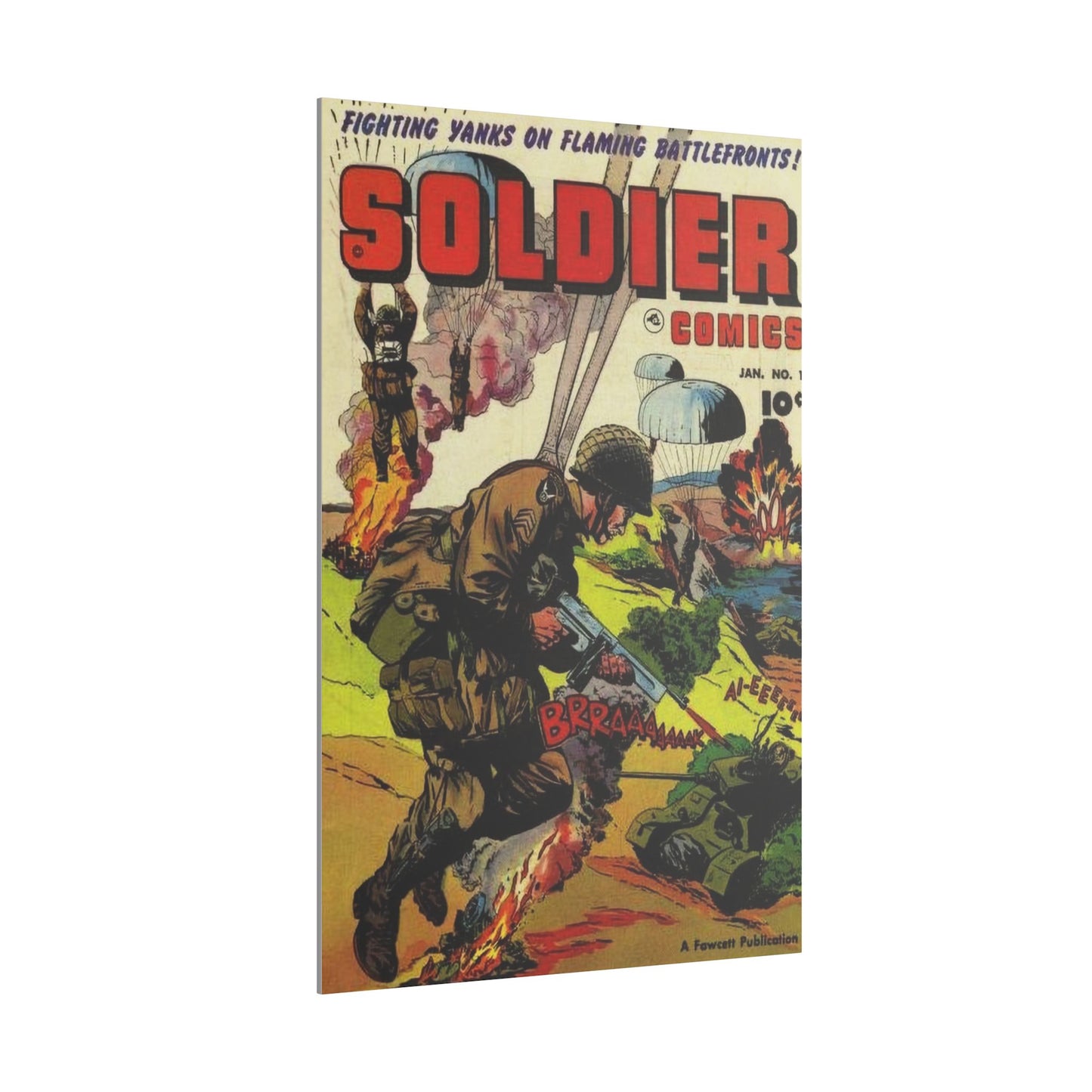 Vintage Soldier Comic Art Matte Canvas Print, Stretched, 0.75" (Various Sizes) - Old School Male 