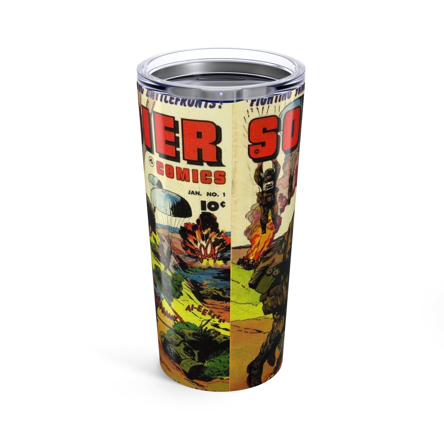 Retro Soldier Comics Tumbler 20oz - Old School Male 