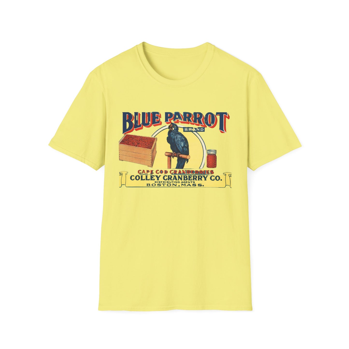 Retro Blue Parrot Cranberry Co Unisex T-Shirt - Soft 100% Cotton, Classic Fit, Fun Vibrant Design