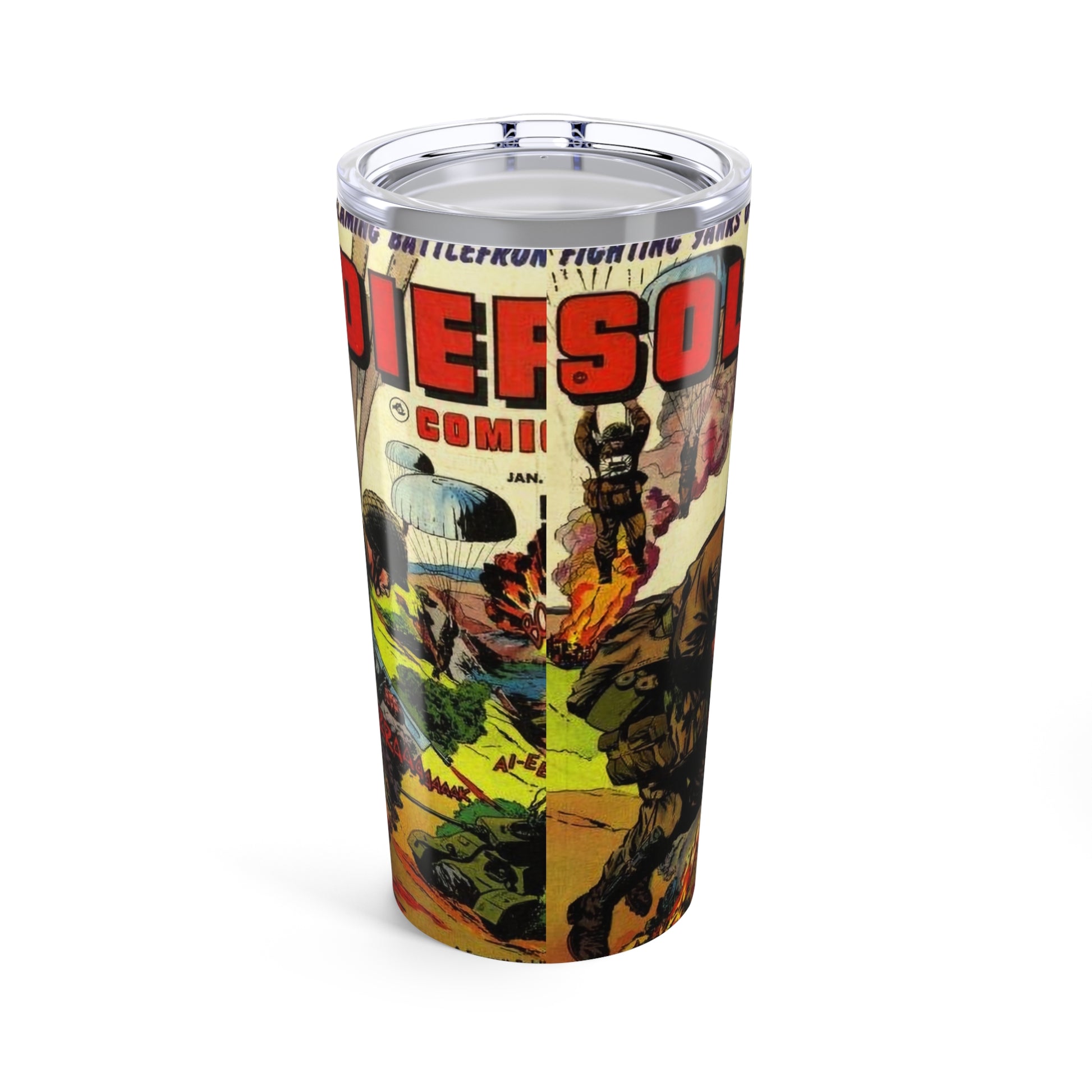 Retro Soldier Comics Tumbler 20oz - Old School Male 