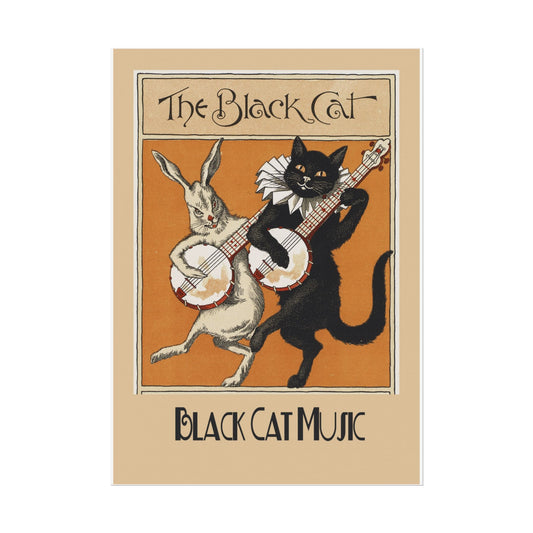 Vintage Black Cat Music Poster, Rolled Posters, Wall Art, Home Decor, Retro Cat Print, Halloween Decoration - Old School Male 