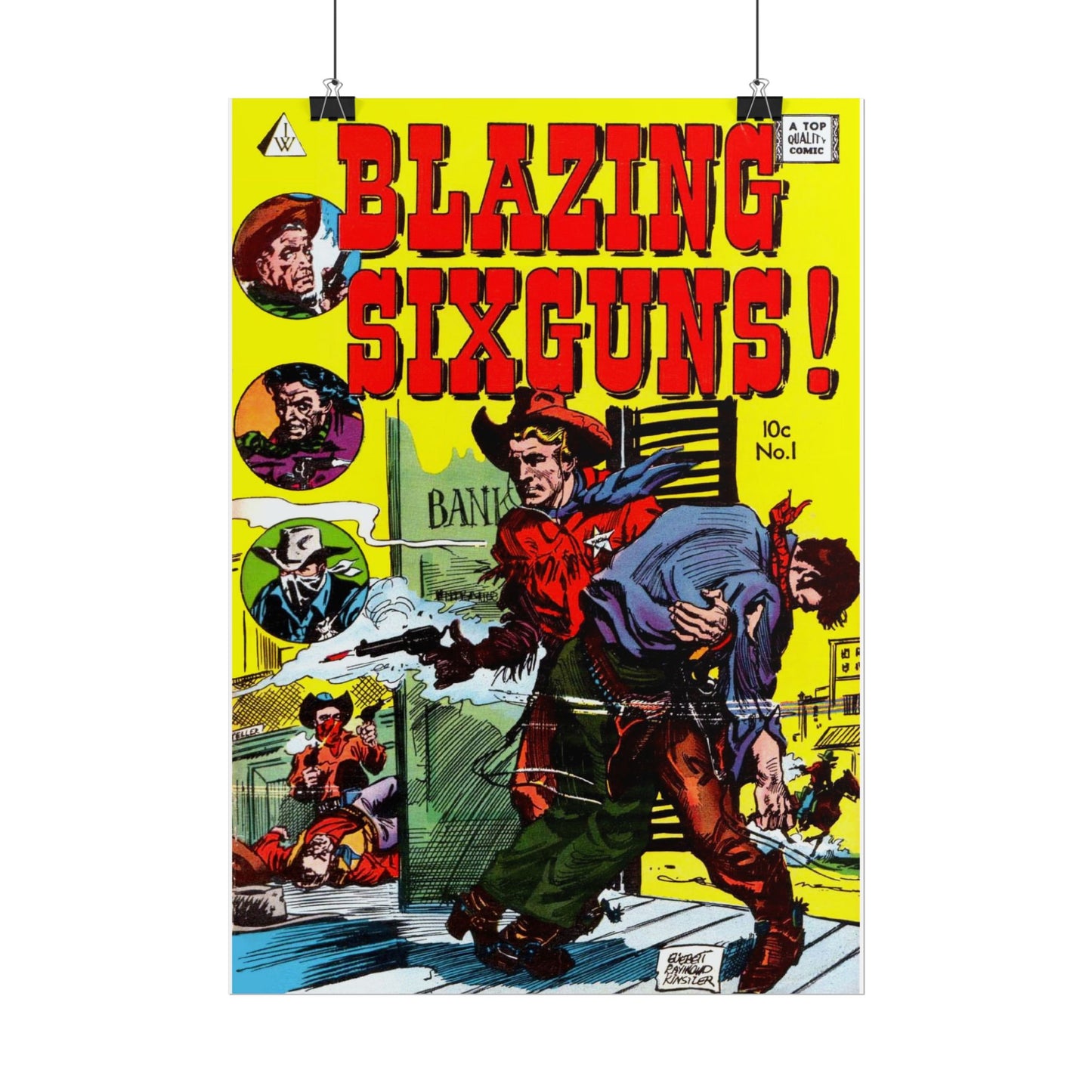 Retro Blazing Sixguns Comic Book Cover Poster