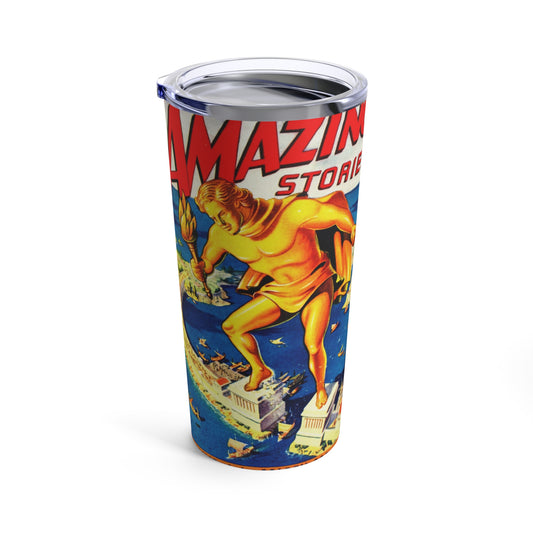 Vintage Sci-Fi Inspired 20oz Tumbler with Retro Artwork from Amazing Stories Magazine - Old School Male 