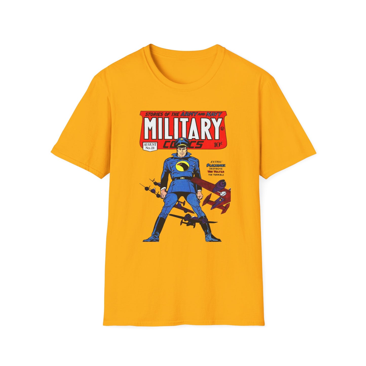 Vintage Military Comic Book Graphic Tee - 100% Cotton Retro T-Shirt for Comic Fans