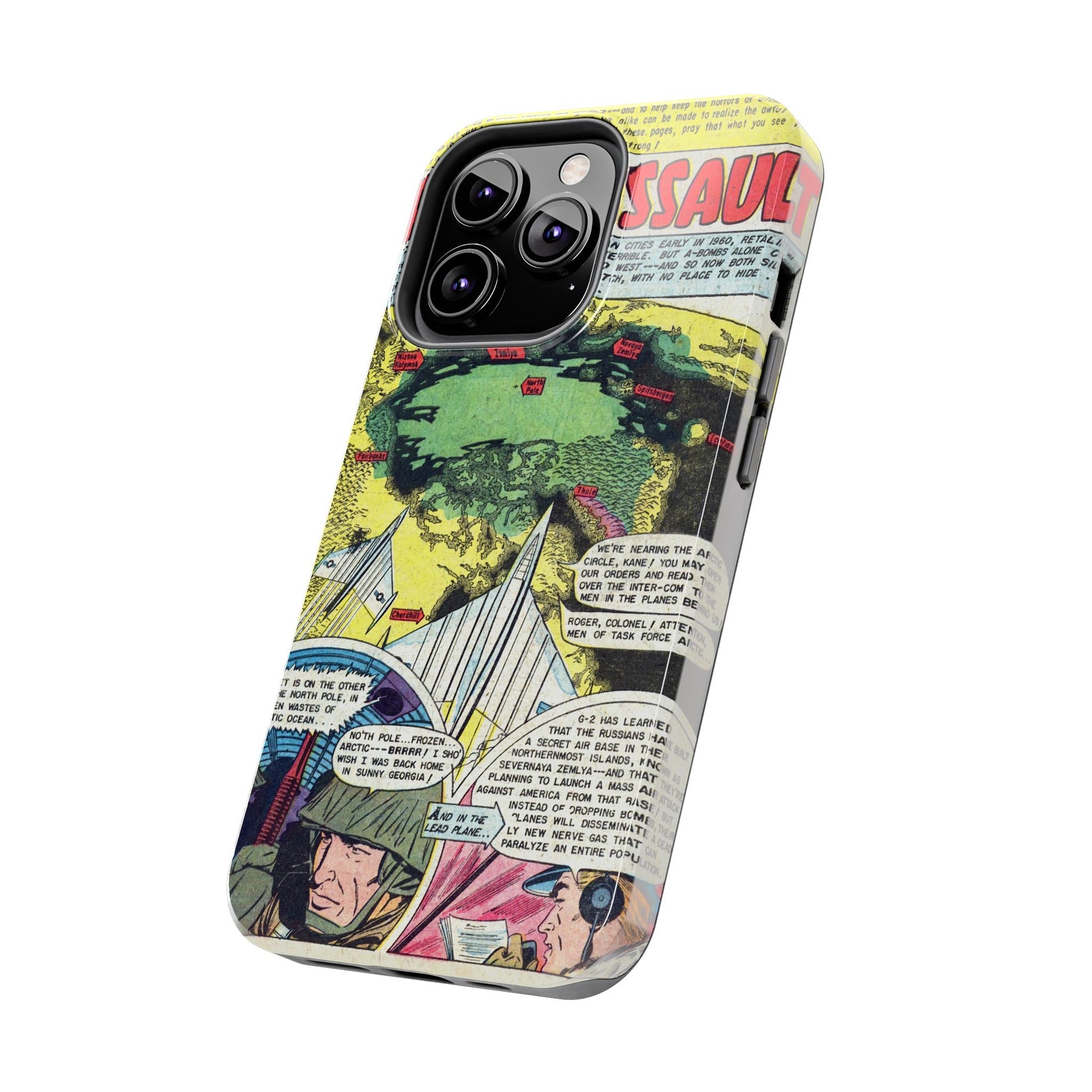 Vintage Atomic Warfare Comic Page Rugged Phone Cases - Old School Male 