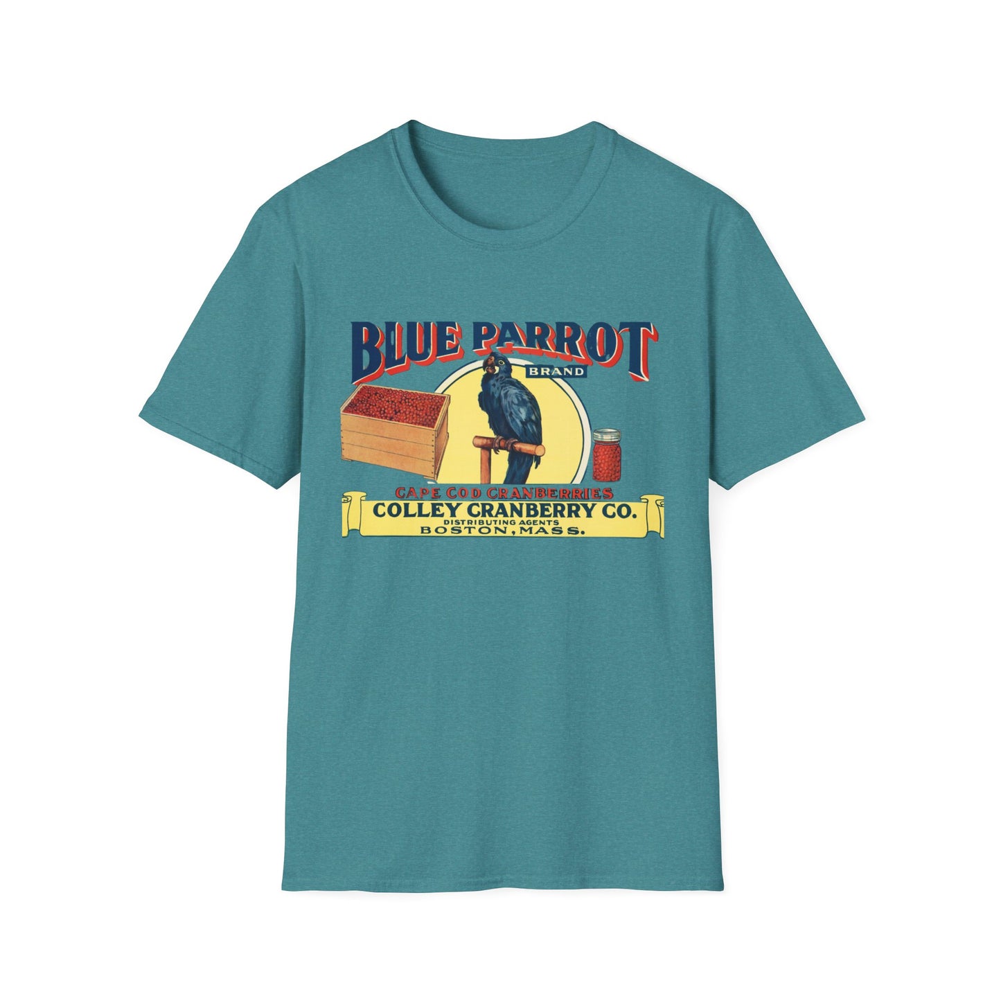 Retro Blue Parrot Cranberry Co Unisex T-Shirt - Soft 100% Cotton, Classic Fit, Fun Vibrant Design