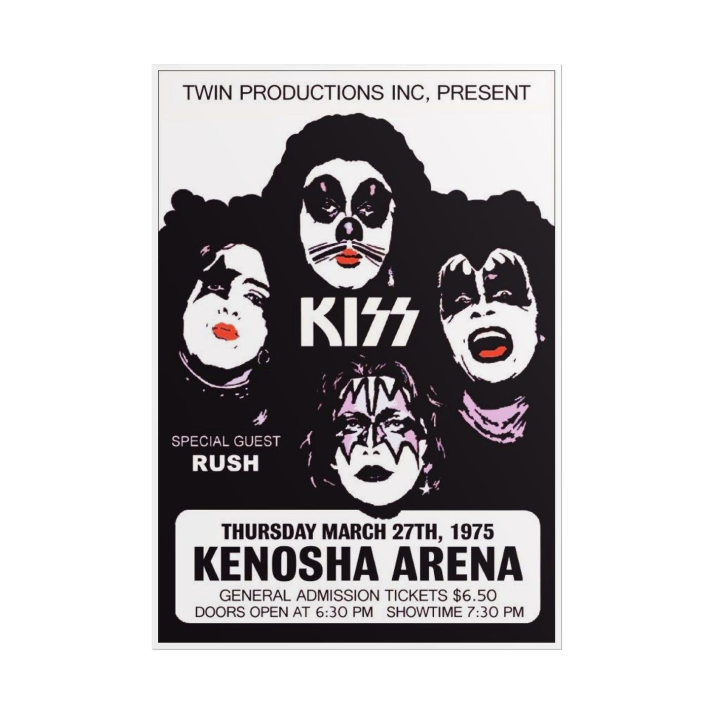 Retro Kiss Concert with Opener Rush at the Kenosha Arena Poster Print - Old School Male 