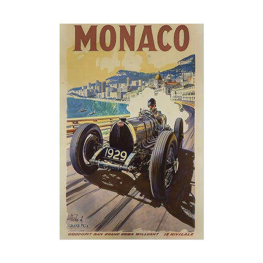 Retro Monaco Gran Prix Poster Print - Old School Male 