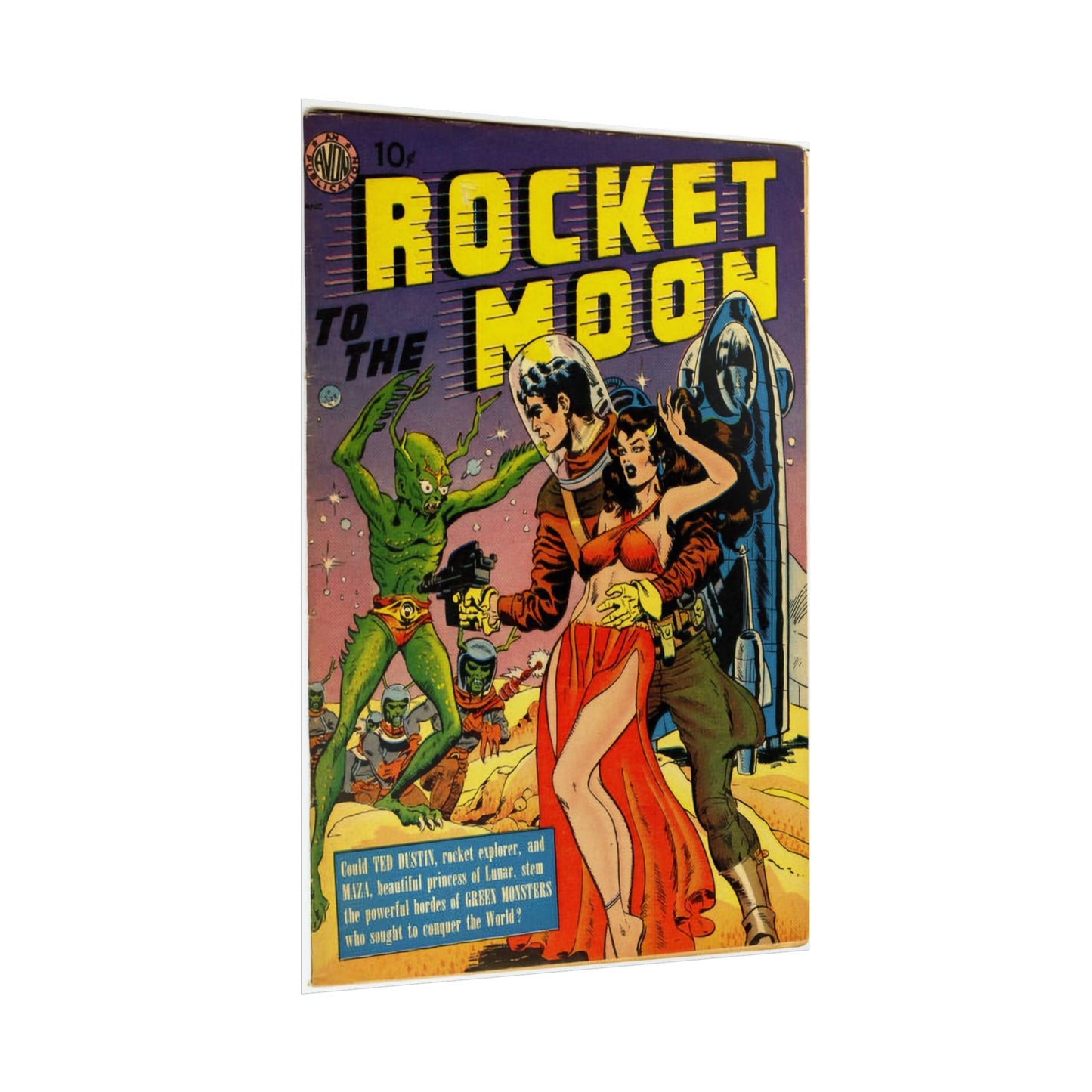 Retro Rocket Moon Comic Book Cover Poster