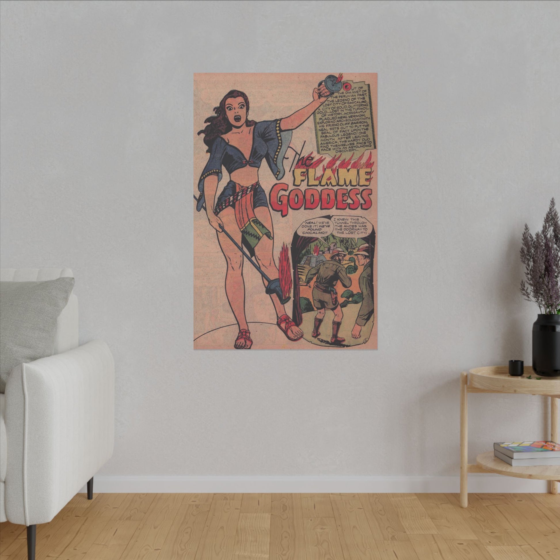 Vibrant Flame Goddess Matte Canvas Artwork - Stretched & Ready to Hang (Various Sizes) - Old School Male 