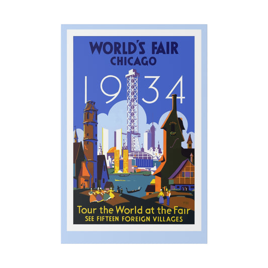 1934 Chicago World Fair Vintage Design Canvas Reprint - Old School Male 