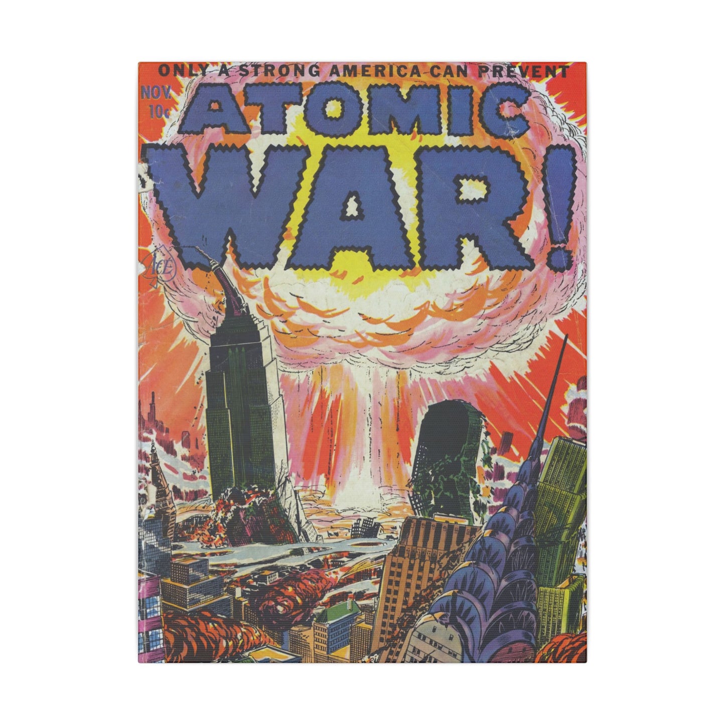 Vintage Atomic Warfare Comic Art Canvas Print, Stretched, 0.75" (Various Sizes) - Old School Male 