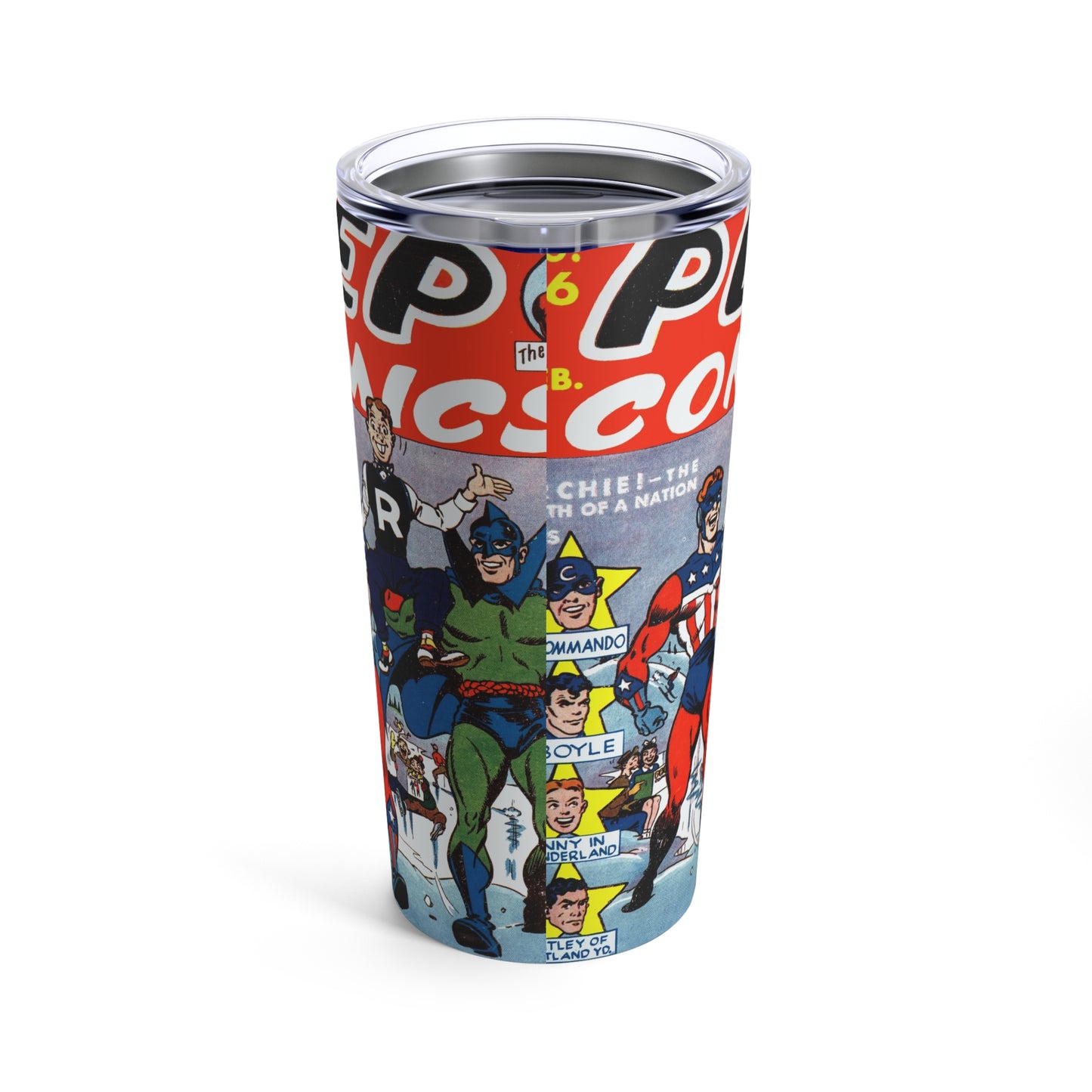 Vintage Comic Book Tumbler 20oz - Nostalgic Pep Comic Cover Design - Old School Male 