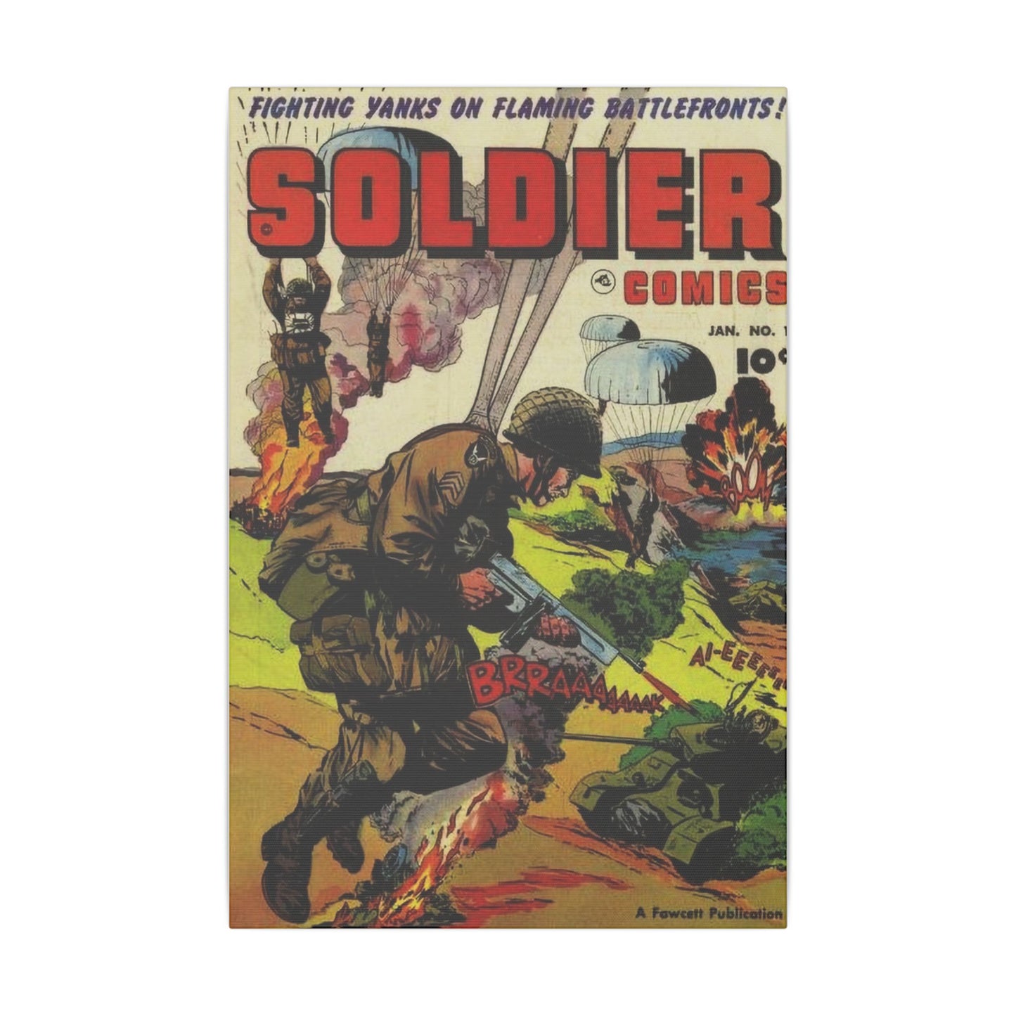 Vintage Soldier Comic Art Matte Canvas Print, Stretched, 0.75" (Various Sizes) - Old School Male 