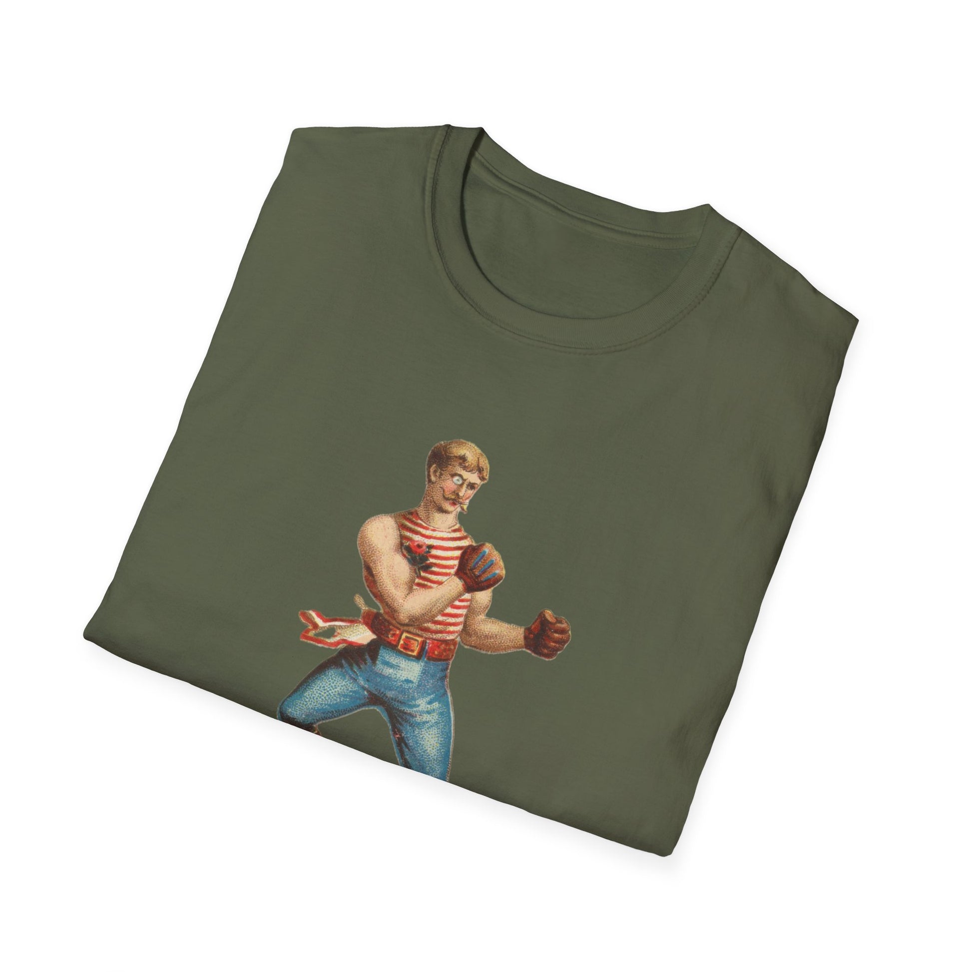 Vintage Boxer Pose Unisex Soft Cotton Tee - Old School Male 