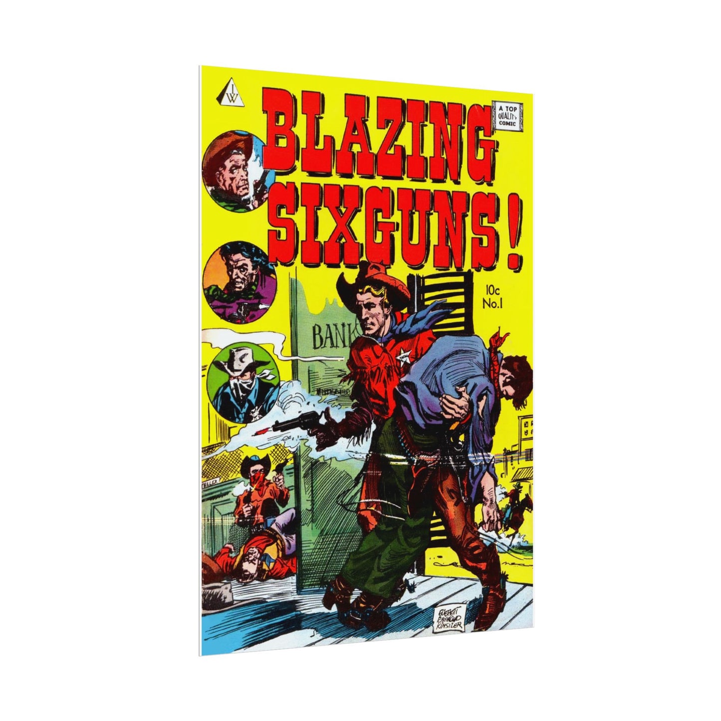 Retro Blazing Sixguns Comic Book Cover Poster